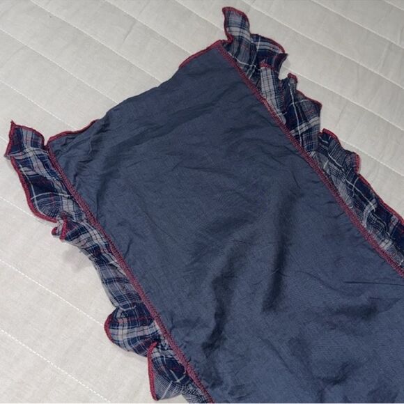 BONITA Navy Burgundy Gray Plaid Velour Floral Patchwork Ruffle Scarf Wrap - Picture 6 of 10